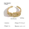 Anel aberto luxuoso cravejado de diamantes com design de fivela de cinto, anel de ouro requintado e ajustável, acessório feminino de alta qualidade estilo ins