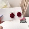 Pendientes de flor de terciopelo con aguja plateada para mujer, elegantes y bonitos, con lazo, nuevos pendientes de moda 2023.