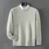 Suéter 100% caxemira pura para outono e inverno para homens, gola redonda, corte solto, malha simples business casual, camada base, suéter quente