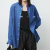 Camisa de Cáñamo para Mujer con Cuello Alto y Cuello Retorcido, Lavada con Efecto Arrugado, Estilo Old Money para Vacaciones, Corte Holgado, Cuello de Solapa
