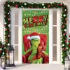 Decoración de Cubierta de Puerta de Navidad Tela Colgante Monstruo Peludo Verde Cubierta de Puerta Grinch Cortina de Puerta Grinch de Navidad Tapiz de Año Nuevo Juego de Puerta Fondo