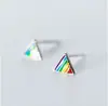 Pendientes de Plata de Ley S925 Nalan Estrella de Cinco Puntas Arcoíris Moda Coreana Pendiente Triángulo Soleado Colorido E7228