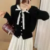 Cárdigan de Punto con Encaje y Lazos de Estilo Francés de Manga Larga para Mujer, Nuevo Suéter de Otoño e Invierno con un Top Inspirado en Chanel