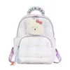 Dulce mochila de cuadros para niñas con un oso de peluche 3D, moderno diseño de doble hombro y ribete de encaje, perfecta para salidas de bebé