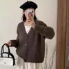 Cárdigan de Punto Vintage con Cuello en V Retorcido Otoño e Invierno Nuevo Holgado Perezoso Estilo Coreano Adelgazante Versátil Suave y Sedoso Suéter Chaqueta