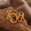 Anillo Abierto de Hojas de Ginkgo Amarillo Dorado de Otoño Más Vendido Transfronterizo Exquisito Acero Inoxidable Lujo Ligero Anillo de Parche Redondo de Flor