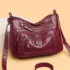 Bolso de Madre de Cuero Lavado Vintage, Bolso Multicapa de Gran Capacidad para Mujeres de Mediana Edad y Mayores, Modelo Nuevo 2026 Bolso Cuadrado Pequeño de Hombro Cruzado