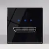 Painel de interruptor de vidro temperado preto com botão de alavanca de personalidade e luz LED, conjunto de tomada de parede embutida tipo 86