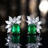 Nuevos aretes de temperamento europeo y americano rectangulares de Diamante Princesa Cuadrado color tesoro micro incrustados asimétricos de ojo de caballo con diamantes de circonita