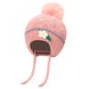 Gorro de lana resistente al frío para niños, de invierno, para otoño e invierno, grueso y cálido, con protección para los oídos, bonito gorro de punto con bola de pelo y flores.