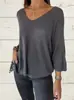 Personalizado Nuevo Europeo y Americano Transfronterizo para Mujer Punto Grande Cuello en V Holgado Manga Corta de Tres Cuartos Top Jersey Corto Color Sólido Aspecto Adelgazante
