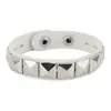 Pulseira Clássica Quadrada com Rebites de Venda Quente Transfronteiriça Personalidade Punk Couro PU Aço Inoxidável Fivela de Pressão Pulseira Pulseira