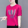 Camiseta de Manga Curta Estilo Mãe para Comércio Exterior Transfronteiriço para Mulheres de Meia-Idade, Tamanho Grande Soltinho, Valoriza Mulheres Curvilíneas, Versátil, Manga Meia-Manga, Tendência
