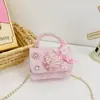 Moda Estilo Chanel Bolsa Infantil para Menina Fofa Tendência Quadrada Pequena Bolsa de Mão com Contas Porta-Moedas Bolsa Transversal com Corrente