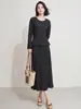 Traje de Dos Piezas para Mujer con Pliegues Estilo Miyake, Manga Larga, Otoño, Elegante Cárdigan Ajustado a la Cintura, Falda con Caída