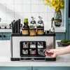 Recipiente de Aço Inoxidável para Armazenamento de Especiarias Caixa de Especiarias Armário de Cozinha Luz Luxo Porta-Garrafas de Especiarias Prateleira Doméstico Conjunto Multifuncional