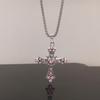 Nuevo Estilo Personalidad Bohemio Dulce Fresco Estilo Spice Girl Collar de Cruz para Mujer Industria Pesada Diamante Rosa Cruz Titanio Acero Collar