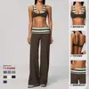 En StockNuevo Modelo 2026 Hermosa Espalda Conjunto de Dos Piezas Falsas de Lunares y Rayas Pantalones de Yoga Casual de Moda Cintura Plegada