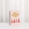 Cross Border Natal Tote Rosa Embalagem Kraft Papel Sacola Festa Infantil Impresso Doces Sacola Presente Atacado