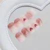 Parches de Uñas Falsas Desmontables Usables con Patrón de Mármol, Lazo de Flor Fresca, 24 Piezas