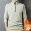 Suéter Casual de Punto Waffle para Hombre, Invierno 2025, Sudadera Gruesa y Cálida con Media Cremallera y Forro Polar