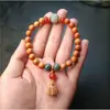 Popular Madera de Durazno Vieja de Taishan Pulsera de Loto de Doble Círculo de Buena Suerte de 8 mm para Hombres y Mujeres, Pulsera Artesanal Cultural, Suministro para Transmisión en Vivo