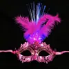 Máscara de Plumas Luminosa Fibra Óptica LED Halloween Mascarada Festival Escenario Estudiante Fiesta Festividad Esencial