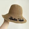 Sombrero de paja tejido con letras para mujer, plegable, de verano, con protector solar, de pescador, de ala grande, para playa y vacaciones.