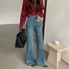 Estilizante y alargador de piernas~Estilo retro de alta gama, jeans rectos ligeramente acampanados de cintura alta para mujer, pantalones holgados de pierna ancha para otoño