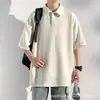 Camisa Polo Nasa Preta Texturizada de Manga Curta para Homem 2025 Novo Verão Solta Gola Lapela Camiseta Seda de Gelo Secagem Rápida