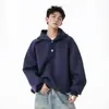 Sudadera con Capucha de Botones Pesada Estilo Americano para Hombres y Mujeres, Marca de Moda, Color Sólido, Chaqueta Desestructurada para Parejas, Sudadera Holgada para Adolescentes