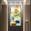 Pintura decorativa de entrada luxo leve sala de estar corredor corredor parede de fundo pendurada pintura mural vertical de parede pintura de porcelana de cristal cristal