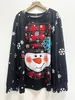 Europeu e Americano Cruzamento Outono Novo Natal Gola Redonda Floco de Neve Xadrez Impressão Digital Solto Manga Longa Casual Moletom Feminino