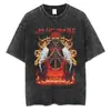[Lavagem Transfronteiriça] Camiseta Grande Estampada Plana de Anime para Casal Preto Lavado Roupa de Rua Harajuku Hip-Hop