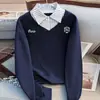 Sudadera de Moda Versátil Holgada Elegante con Estampado de Letras Cuello Polo Bloque de Color Nueva Moda Primavera y Otoño Europea y Americana AliExpress
