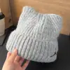 Chapéu Fofo de Orelha de Gato para Mulheres, Novo Chapéu de Tricô Outono e Inverno, Chapéu Quente de Inverno com Laço, Faz o Rosto Parecer Menor, Chapéu para Clima Frio, Chapéu de Lã