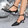Zapatos de Tacón Alto de Punta Fina con Puntera Hueca de una Línea para Mujer Verano 2025 Nuevas Sandalias Sexy de Tacón de Aguja