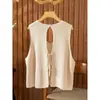 Colete de malha de algodão curto e folgado para outono e inverno, com amarração, para emagrecer, adequado para usar sobre camisas, para mulheres.