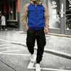 Conjunto de sudadera con capucha y cremallera y pantalones de chándal de trabajo para hombre, de estilo europeo y americano, para otoño e invierno, a prueba de fronteras, con bloques de color, corte holgado