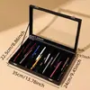Caja de Almacenamiento Transparente de Gran Capacidad para Bolígrafos con Veta de Madera de Nogal Negro, Caja Vintage para Almacenamiento y Exhibición de Papelería, Caja de Gabinete a Prueba de Polvo