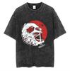 Camiseta de manga corta con estampado de batik lavado, estilo vintage de calle principal, de gran tamaño y con estampado de anime japonés gigante