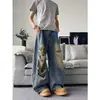Jeans azules vintage lavados rotos para hombre, primavera y otoño, estilo high street, corte recto holgado, adelgazantes, versátiles pantalones largos de pierna ancha