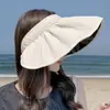 Sombrero de Protección Solar para Mujer, Parte Superior Abierta, Ala Ancha, Paja Recubierta de Negro, Protección UV, Enrollable, Portátil, Versátil, Ligero