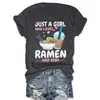 Camiseta Casual Feminina de Manga Curta Aliexpress Transfronteiriça - Estampa "Só Amo Ramen & Bubble Tea",