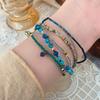 Pulseira de Tecido à Mão Estilo Étnico Boho com Pedras Naturais e Cordão, Moda de Nicho Versátil com Múltiplas Camadas