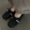 Edición Lan Gui~Otoño 2026 Zapatos de Entrenamiento de Ballet Cuadrados de Cuero Genuino para Mujer, Zapatos Planos Casuales Vintage con Cordones y Plisados