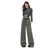 Pantalones cargo de pierna ancha de cintura media-baja, de patchwork deconstruido, color Naranja Juvenil # para mujer, corte holgado, adelgazantes, únicos, modernos, versátiles, de largo hasta el suelo