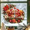 Guirlanda Dupla de Esquilos Desenho Animado 3D de Natal Adesivo Estático Sem Adesivo Sem Danos ao Vidro Janela da Sala de Estar Decoração de Atmosfera Festiva