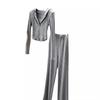 Estilo Hong Kong ligeramente maduro para personas menudas, conjunto de traje deportivo casual gris de dos piezas para mujer, nuevo para primavera y otoño