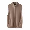 ¡Extremadamente cómodo de llevar! Cárdigan de cachemir con cuello semi-alto y cremallera, chaleco para mujer, chaqueta suelta de punto grueso
